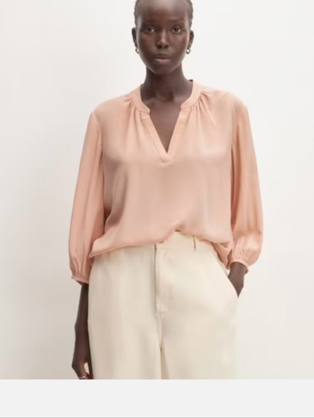 Everlane Washable Silk V Neck Blouse In Pink Blush